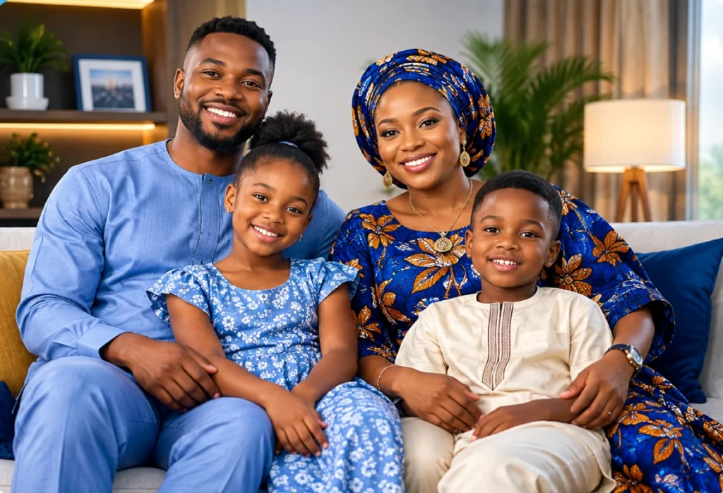 A Nigerian family of three generations seated together at home